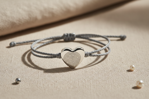 Bracelet argenté sur lin