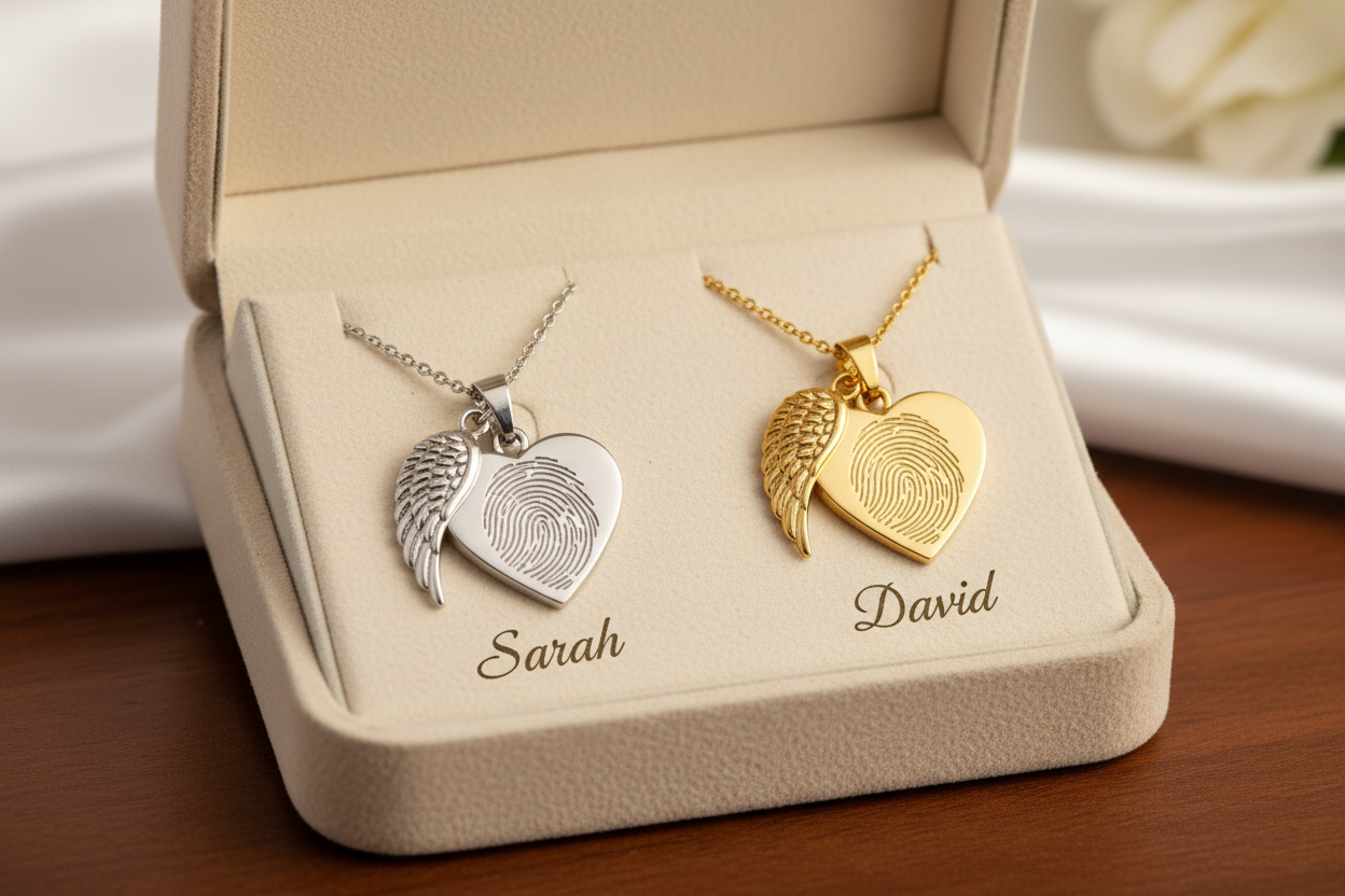 Collier cœur et aile en écrin